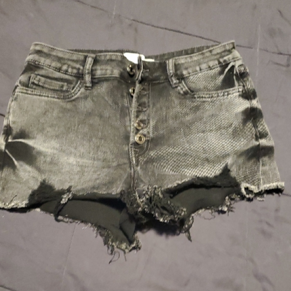 VERVET BY FLYING MONKEY Black Acid-Wash Distressed Denim Shorts